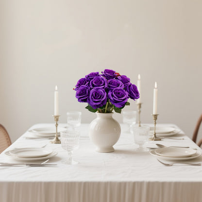 10pcs Artificial Silk Roses Bulk - Fake Flowers for Wedding Home Decor, 19.69" Long Stem, Deep Purple & Dark Green
