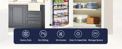 Over the Door Pantry Organizer 6-Tier & 8-Tier Metal Hanging Spice Rack | Back of Door Storage for Kitchen Pantry Laundry Bathroom | Versatile Door Mounted Seasoning Rack in Black & White