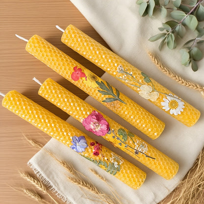 Floral Cone Candle Holders Set of 4 – 10-Inch Decorative Beeswax Taper Candles for Holiday Parties, Valentine's Day & Mother's Day Gifting