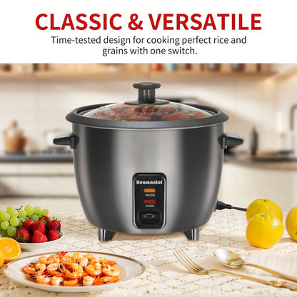 Rice Cooker 6-Cup Non-Stick with Yogurt Maker Function - 3-Cup Uncooked Grain Cooker with Removable Non-Stick Pot Auto Keep Warm One-Touch Operation, Compact Electric Rice Cooker for Home Dorm Office Black