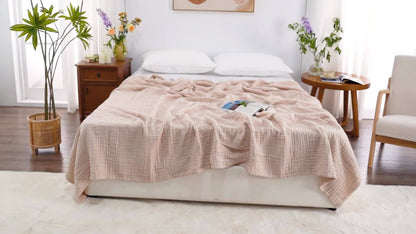 6-Layer Gauze Blanket 100% Muslin – Lightweight Breathable Cotton Throw for Couch & Bed, All Season Adult Blanket, 4 Colors