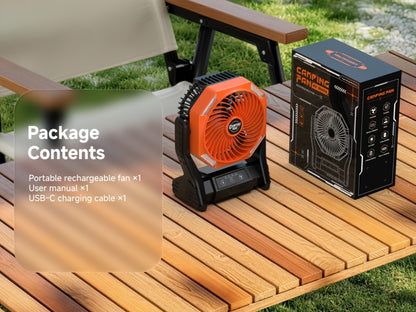 Camping Fan 20000mAh with LED Light and Brushless Motor, 4-Speed 180° Oscillating Portable Outdoor Fan, 22-26H Long Runtime Anti-Slip Base, 3-in-1 Table Fan for Camping, Hiking, Picnic and Emergency