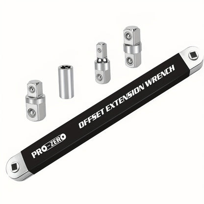 Ratchet Wrench 2-in-1 Offset Extension with 1/4" 3/8" 1/2" Square Head Adapters, 180-Degree Rotation High Torque Non-Slip Handle, Universal Flex Head Ratchet for Narrow Spaces & Auto Repair