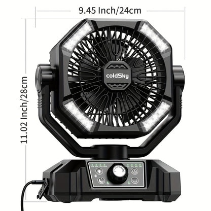 Camping Fan 20000mAh Dual Motor High-Velocity, 8-Speed Remote Control with 4 LED Lanterns and Tent Hook, Portable Outdoor Fan for Camping, Power Outages, Construction Sites and Emergency Use