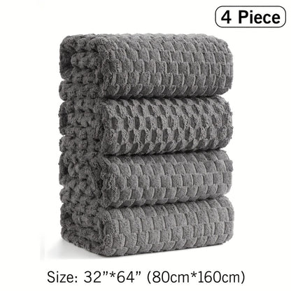 Oversized Bath Towel Set 800GSM 32x64 Inch Extra Large Microfiber - Ultra Soft Quick Dry Striped Spa Grade | Single or 4pcs Random Color | Beige White Light Blue Dark Gray | Modern Coastal Home Gift