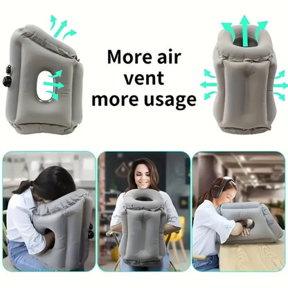 Inflatable Travel Pillow with Carrying Case – Ergonomic Neck & Head Support for Airplane, Car, Train, Office Nap & Camping, Compact Lightweight Flocking Fabric Pillow