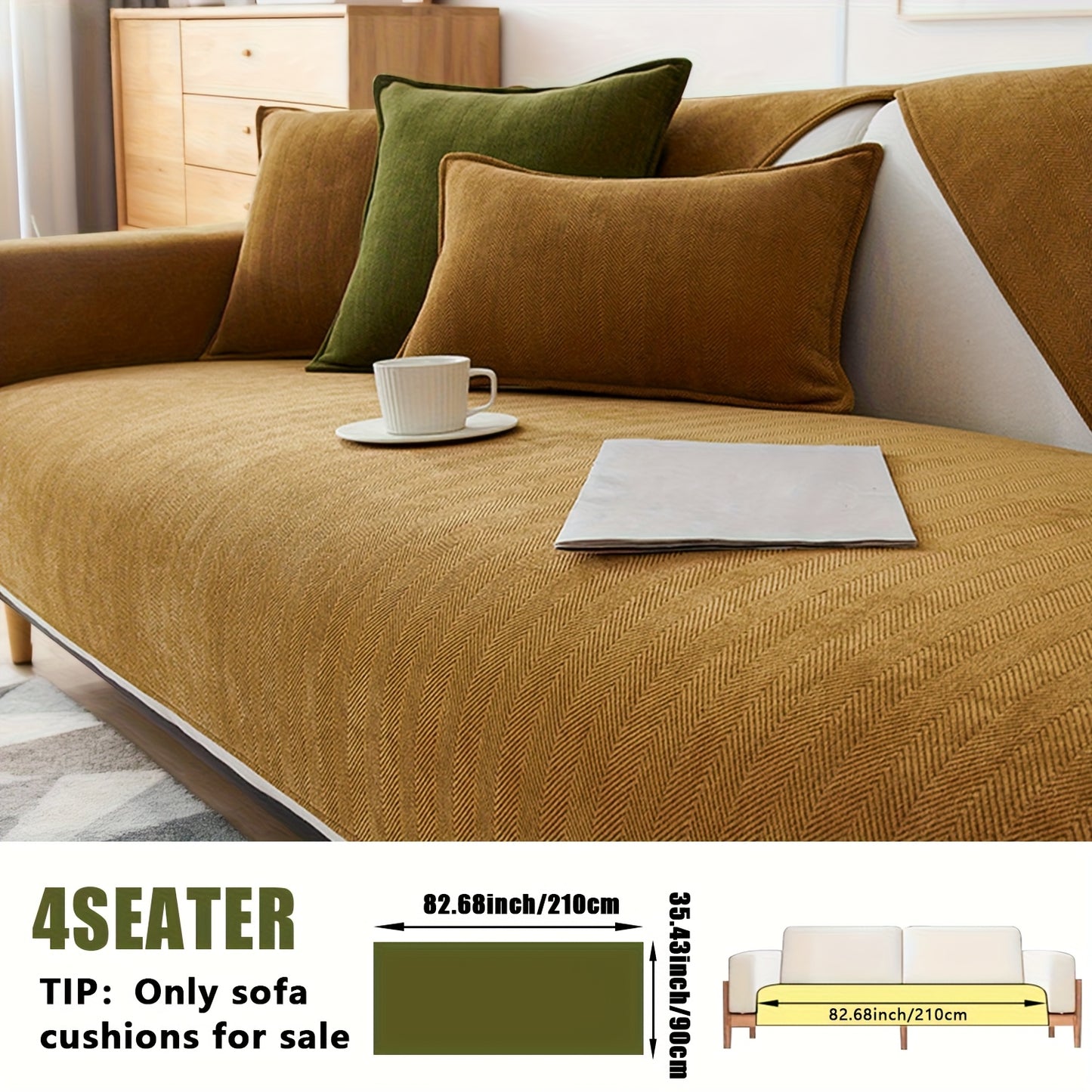 Chenille Ribbed Sofa Cover - Pet Friendly Non-Slip Machine Washable Soft Stretch Slipcover for 1-4 Seater Sectional Sofa Living Room Bedroom Office, 9 Colors