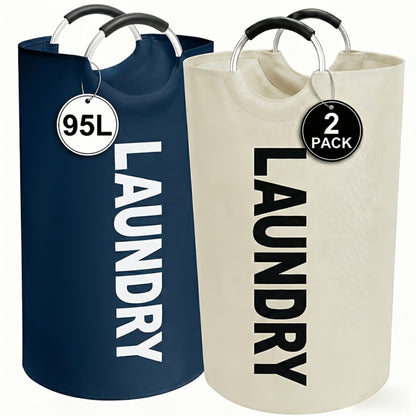 Laundry Basket 2pcs Large Foldable 25.1 Gallon, Collapsible Elevated Hamper with Half-Ring Handles for Bedroom, Bathroom & Laundry Room, Multiple Color Options