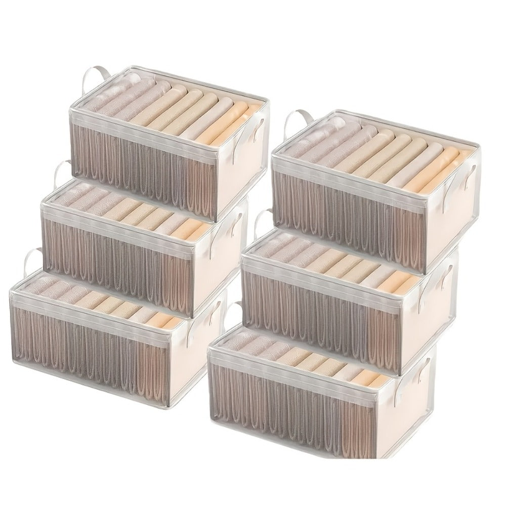 6pcs Foldable Storage Box with Steel Frame – Transparent PVC Stackable Organizer for Clothes, Blankets & Cosmetics | Waterproof Under Bed Storage