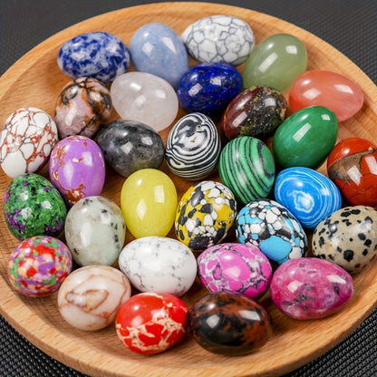 Natural Crystal Gemstone Eggs Set of 30 - Polished Pocket Stones for Easter Decor, Healing Crystals, Meditation & Gift, Mixed Variety Bulk Lot