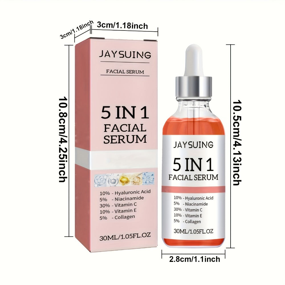 Facial Serum 5-in-1 with Hyaluronic Acid & Vitamin C – 3 Pack 30ml, Hydrating Anti-Aging Skin Care Serum for All Skin Types, Alcohol-Free, Non-Irritating, Unisex