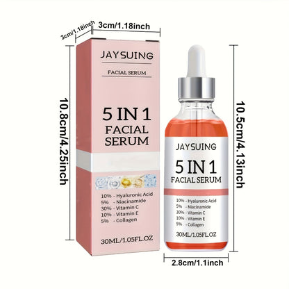 Facial Serum 5-in-1 with Hyaluronic Acid & Vitamin C – 3 Pack 30ml, Hydrating Anti-Aging Skin Care Serum for All Skin Types, Alcohol-Free, Non-Irritating, Unisex