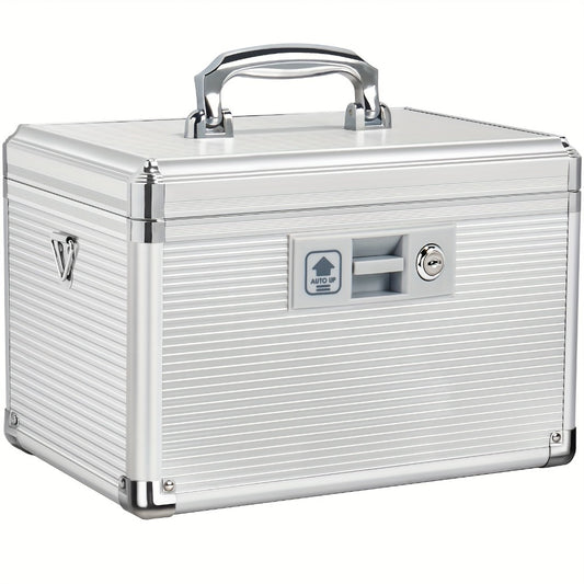 Aluminum Alloy Lockable Medicine Box – Double Layer Large Capacity Storage Box with Key Lock, Handle & Tray for Medicines, Documents & Valuables, 10"/12"/14"/16" Home Security Box
