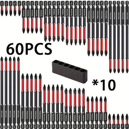 Impact Screwdriver Bits S2 Steel Anti-Slip, Magnetic Phillips Cross Drill Bit Set with Anti-Slip Teeth & High Hardness Tungsten Steel, Power Tool Bits for Home Repair, Bicycle, Furniture & DIY (2/24/60pcs)
