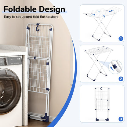 Clothes Drying Rack Foldable 4-Wing Large Capacity Metal Laundry Rack Free Standing Indoor Outdoor Space Saving Airer 55x38 In