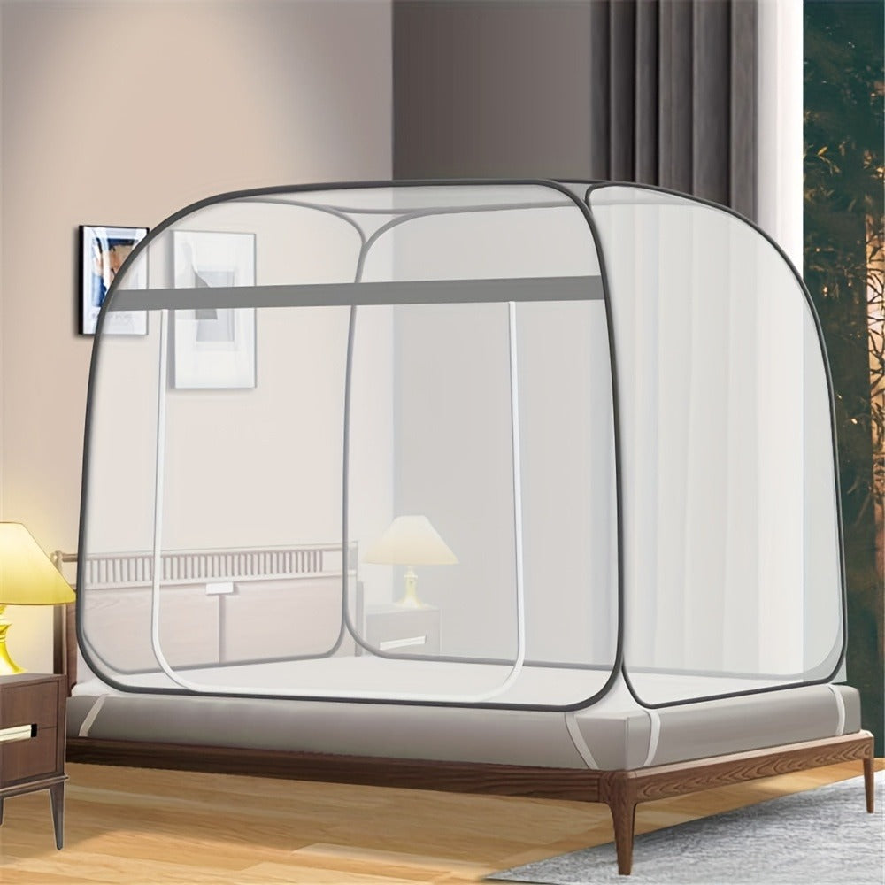 Mosquito Net for Bed Pop Up Bed Canopy 360° Protection Portable Foldable Yurt Mosquito Net with U-Shaped Zipper Ruffled Design Anti-Mosquito Indoor Bedroom Canopy Gray Blue Multiple Sizes