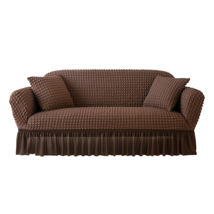 Stretch Seersucker Sofa Cover Solid Color Elastic Band Closure Machine Washable Slipcover for Armchair Loveseat 1 2 3 4 Seater - 8 Colors Home Wedding Decor