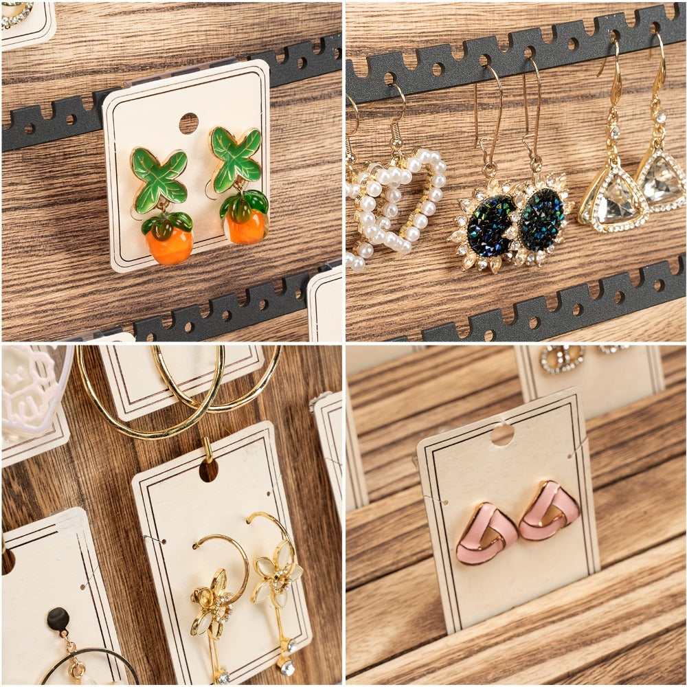 Wooden Jewelry Display Case with Lock & Buckle Closure – Vintage Tabletop Organizer Box for Earrings, Bracelets & Necklaces, Large Capacity Earring Card Holder, Burnt Wood