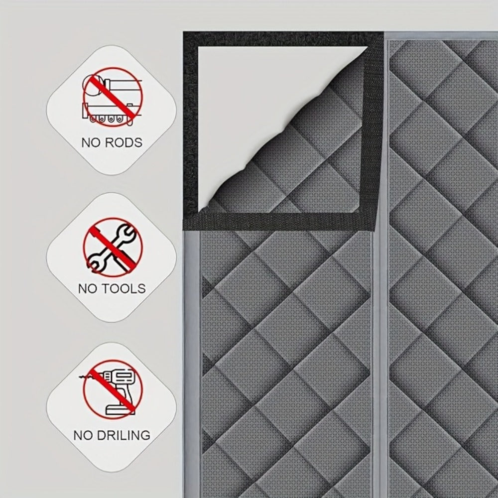Thermal Insulated Door Curtain Magnetic Closure Knit Plaid Pattern – Windproof Insulation Blanket for Front Door, Sliding Glass, Patio & French Doors, Keep Cold Out, Grey & Brown, Multiple Sizes