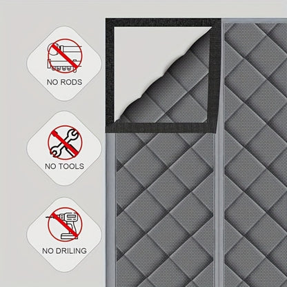 Thermal Insulated Door Curtain Magnetic Closure Knit Plaid Pattern – Windproof Insulation Blanket for Front Door, Sliding Glass, Patio & French Doors, Keep Cold Out, Grey & Brown, Multiple Sizes