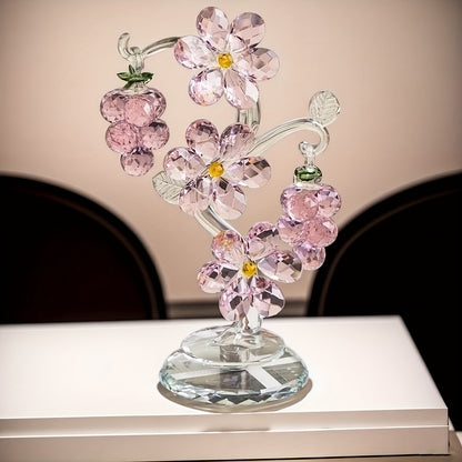 Pink Crystal Tree Statue Ornament - Romantic Crystal Flower Sculpture with Rotatable Base | Elegant Home Decor Gift for Valentine's Day, Wedding, Christmas & Mother's Day | Luxury Crystal Tree Decor
