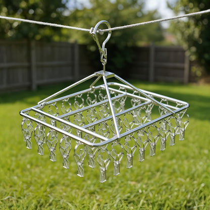 Clothes Drying Rack with Clips Stainless Steel Laundry Hanger Windproof Skidproof Multi-Clip Sock Underwear Dryer for Home Bedroom Balcony – 30/40/50 Clips