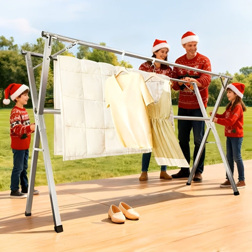 Foldable Clothes Drying Rack 3-Bar – Heavy Duty Stainless Steel Collapsible Laundry Rack, Retractable 63" or 79" for Indoor & Outdoor Use – Freestanding Portable Clothesline Drying Rack