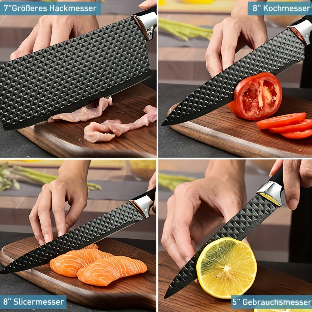Kitchen Knife Set 6 & 7-Piece High-Carbon Stainless Steel with Ergonomic Wooden Handles – Ultra-Sharp Chef's Knife, Peeler & Scissors