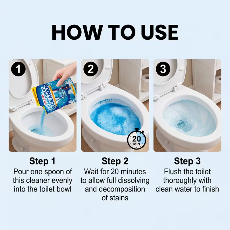 Toilet Cleaning Powder with Foam – Odor Removal, Stain Dissolving & Pipe Unclogging Bathroom Cleaner
