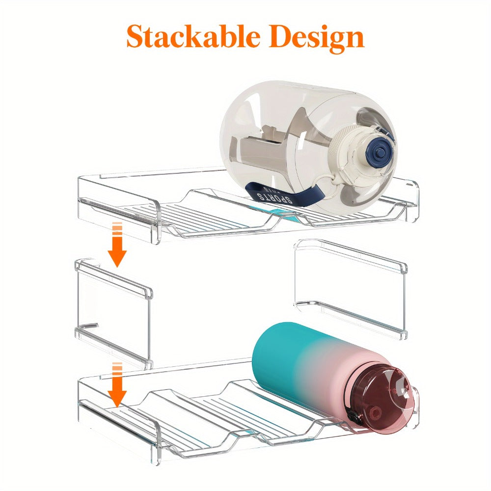 Stackable Water Bottle Organizer for Cabinet & Kitchen Pantry – Tumbler Travel Mug Cup Holder, Plastic Fridge Wine Rack, Holds 5/6/8/9/11/12 Bottles
