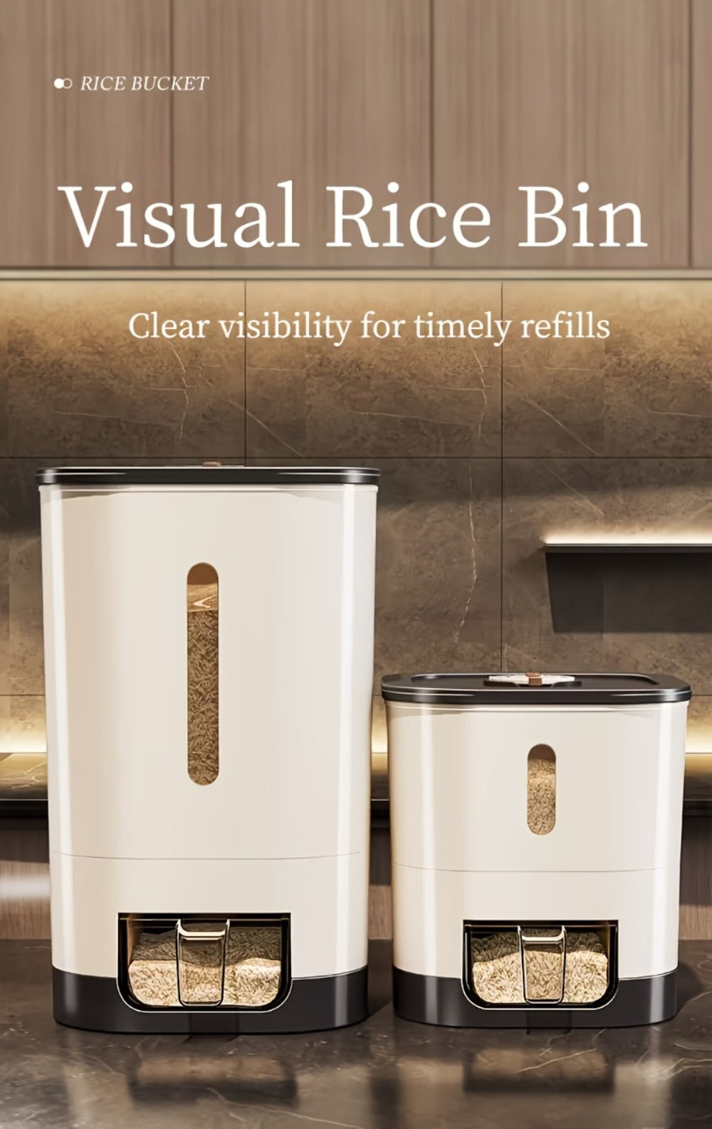 Airtight Rice Container with Measuring Cup | Large Capacity Moisture-Proof Rice Dispenser for Rice, Grains, Flour, Pet Food – BPA-Free Kitchen Food Storage