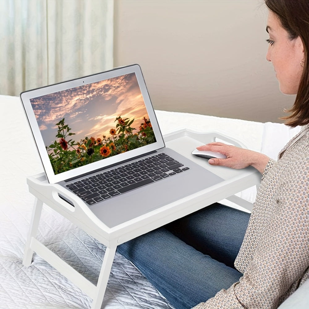 Bamboo Bed Tray Table with Folding Legs & Handles – Breakfast Sofa Lap Desk, 19.32" x 11.83", Natural Bamboo