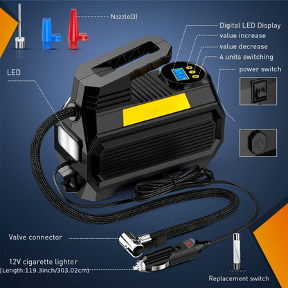 Portable Tire Inflator Air Compressor 12V DC 150PSI – Auto Shut-Off Digital Pressure Gauge LED Light Air Pump for Car SUV ATV Bicycle Motorcycle Balls