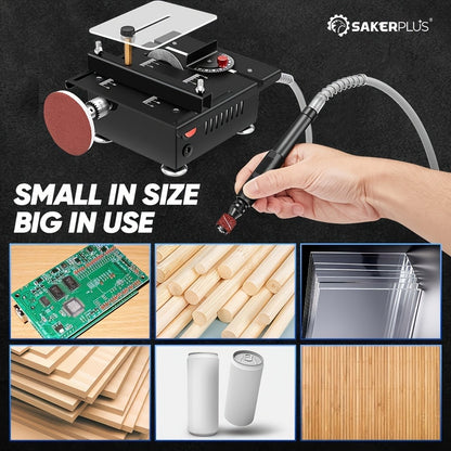 100W Electric Mini Table Saw with Woodworking Pen Set, 7-Speed & Angle Adjustable, 16mm Max Cutting Depth, Precision Crafts Model Making DIY Jewelry Home Projects, Great Gift for Men & Beginners