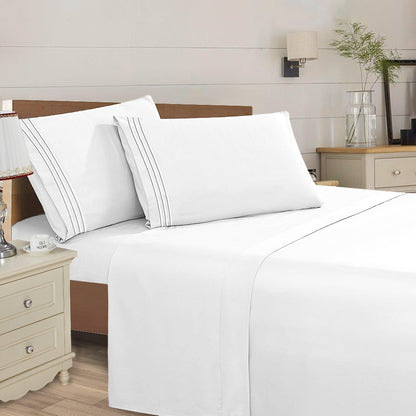 Microfiber Bed Sheet Set 4-Piece Deep Pocket Cooling Sheets Twin Full Queen King Cal King Split King – Soft Wrinkle Fade Resistant Hotel Quality Bedding
