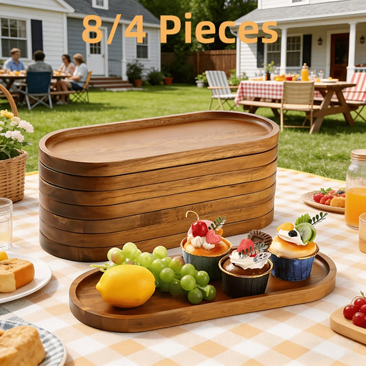 Wood Serving Tray Set – Oval Wooden Charcuterie Boards & Serving Platters for Cheese, Snacks, Bread, Fruit & Appetizers – Party, Buffet, Barbecue & Kitchen Decor