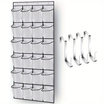Over Door Shoe Organizer 24 Large Mesh Pockets – Foldable Breathable Hanging Storage Rack, Durable Fabric Closet Hanger for Shoes & Accessories, Space-Saving Door Organization