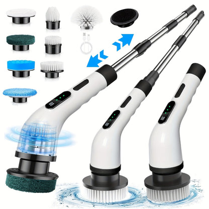 Electric Spin Scrubber with 7 Brush Heads & Adjustable Handle – Dual-Speed Cordless Power Scrubber for Bathroom, Tub, Tile, Floor & Shower Cleaning