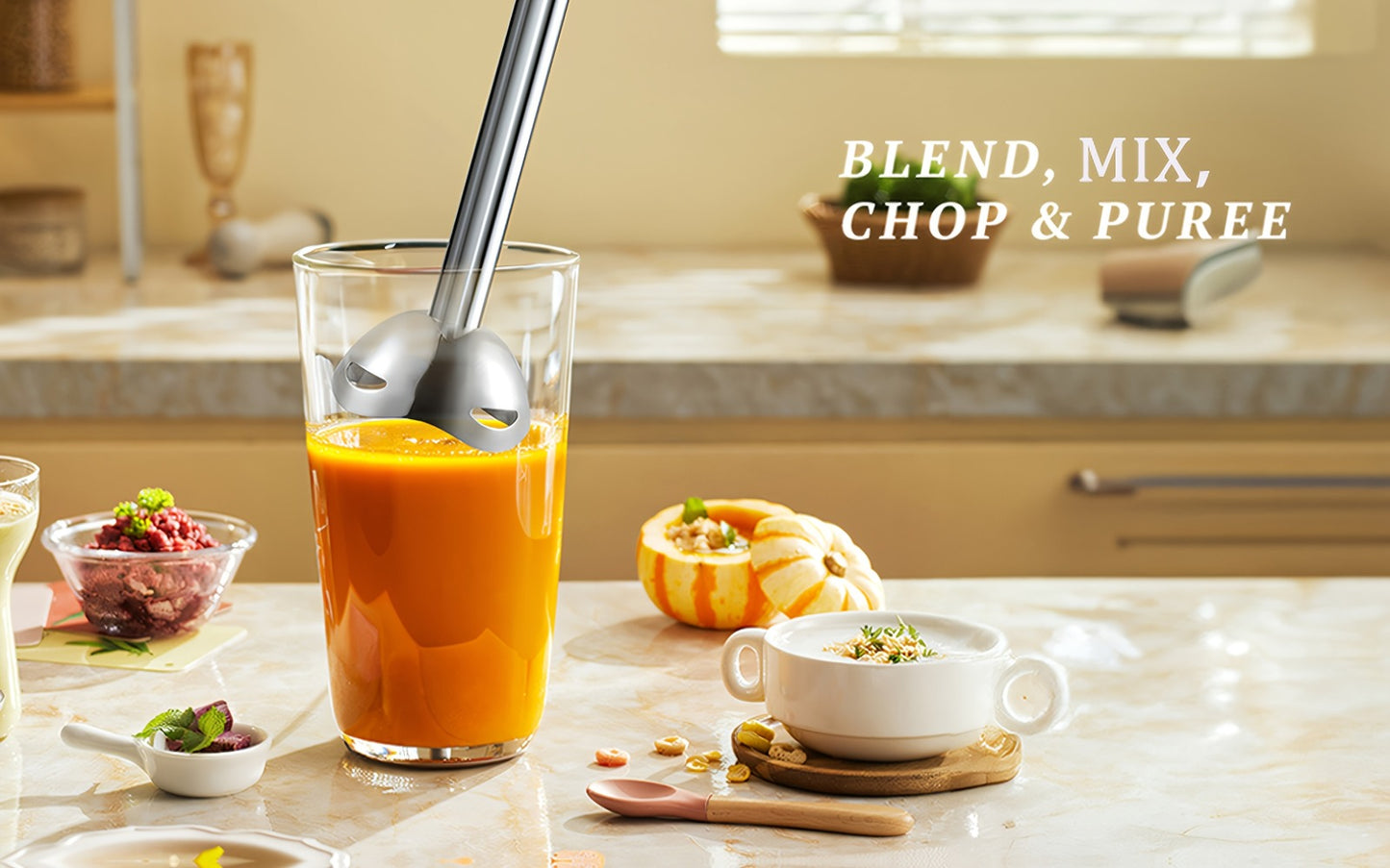 Immersion Blender 400W Handheld Stick Mixer with 2 Speeds & Turbo Mode 304 Stainless Steel Blades – Corded Hand Blender with Detachable Base for Soup Smoothie Puree Baby Food