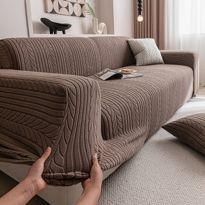 Couch Cover Full Coverage Elastic Velvet Jacquard Sofa Slipcover with Pillowcase - Non-Slip Thick Soft Pet Friendly Machine Washable Fits 1 2 3 4 Seater Living Room Bedroom
