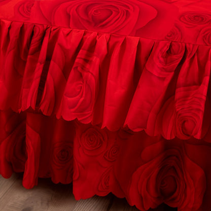 Floral Bed Skirt Set 3-Piece – 1 Ruffled Dust Ruffle Bed Skirt + 2 Pillowcases | Peony & Botanical Print | Double-Layer Hem | Machine Washable Polyester Bedding | 150, 180 & 200cm