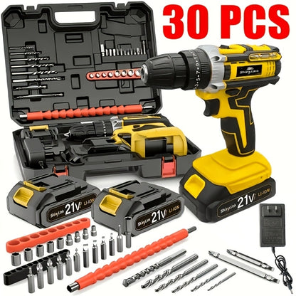 21V Cordless Drill Set Electric Drill Driver Kit with Lithium Battery Screwdriver Bits Hand Tools Toolbox for Home Repair DIY 18 30 136 Piece Kit Gift for Men