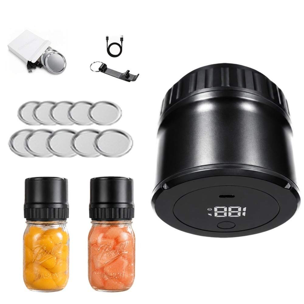 Electric Jar Vacuum Sealer 3-in-1 Food Storage Vacuum Sealer Machine with 14 Sealing Lids Wine Plug Vacuum Bag Bottle Opener – One-Button Operation Leak-Proof Seal for Regular & Wide Mouth Mason Jars