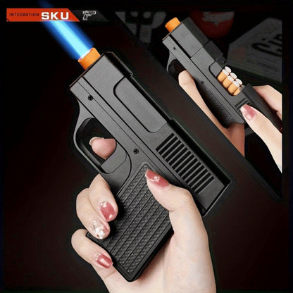 Blue Flame Torch Lighter with Adjustable Flame, Windproof Butane Cigar Lighter for BBQ Outdoor Survival Kitchen, Creative Cigarette Case Lighter with Gift Box Packaging – Men's Gift (Butane Not Included)