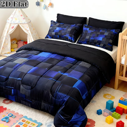 Checkered Quilt Set 3-Piece Bedding Comforter with 2 Pillowcases Super Soft Breathable Woven Pattern All Season Bedroom Dormitory Twin Queen King Full