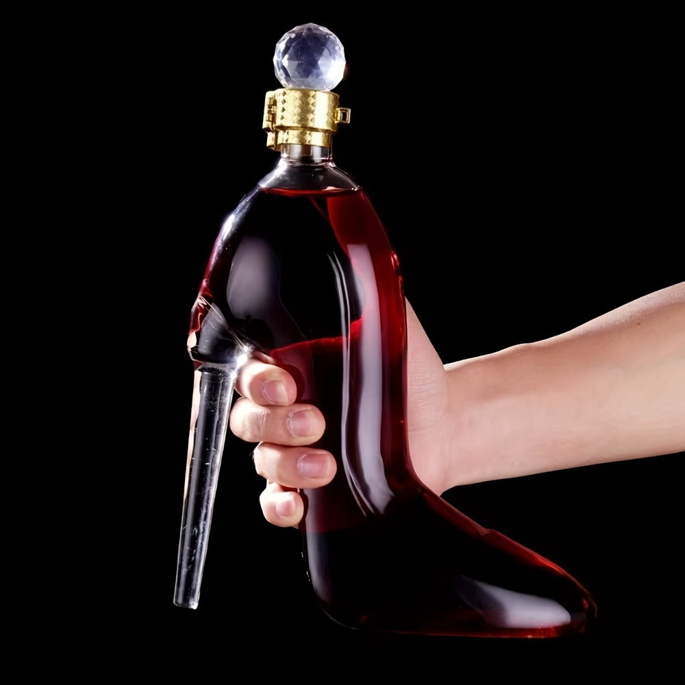 High Heel Shoe Decanter Crystal Glass with Stopper 26oz – Handmade Lead-Free Transparent Wine Decanter for Kitchen Dining Decor, Valentine's Day & Holiday Gift