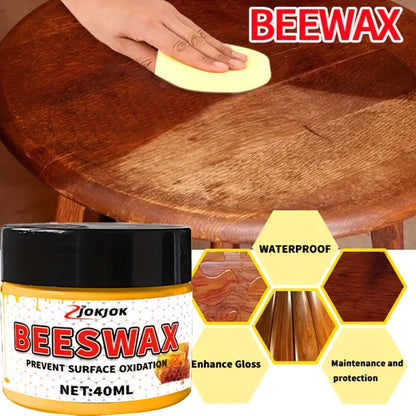 Beeswax Wood Polish – Liquid Furniture Wax for Floors, Desks & Cabinets, Non-Toxic Long-Lasting Gloss, Multi-Surface Wood Restorer with Sponge