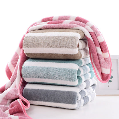 Striped Bath Towel Set 1 or 4 Pack 346GSM - 100% Polyester Super Soft Skin Friendly Absorbent Quick Dry | 70x140cm 27.6x55.1in | Green Gray Red Multi-Color | Home Bathroom Beach Essentials
