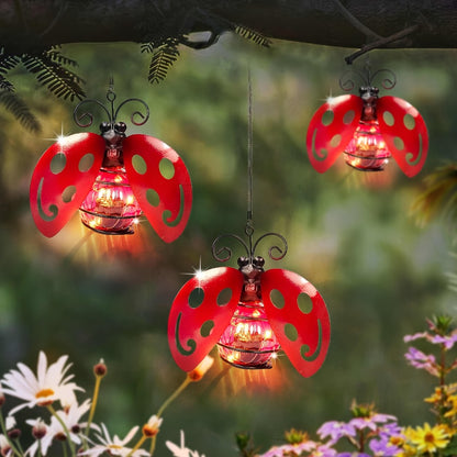 Solar Hanging Ornament Lights Ladybug & Butterfly – Waterproof Indoor Outdoor Decorative Garden Light with Spring Clips for Patio, Balcony, Porch & Trail, 5.5x2.5in