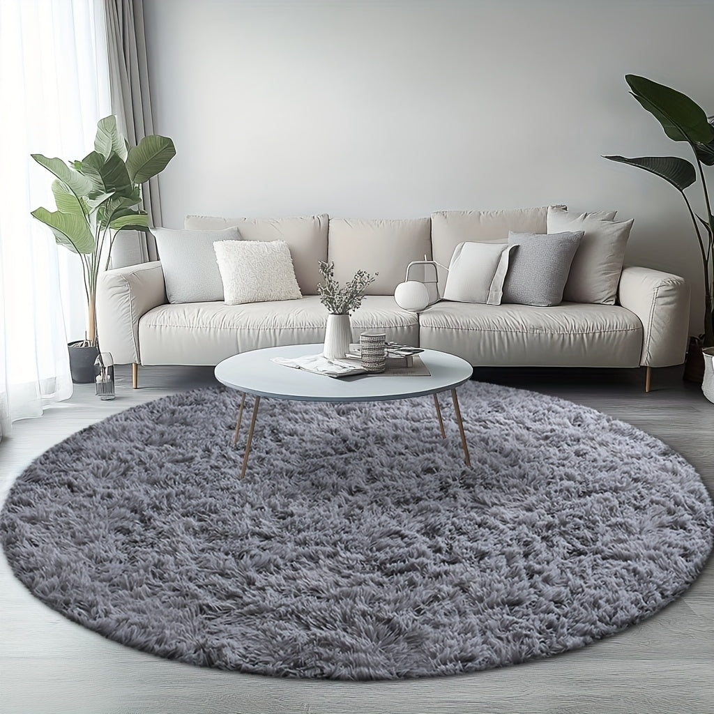 Round Shaggy Plush Rug – Soft Fluffy Circular Carpet for Bedroom & Living Room, Easy Clean